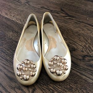 Stuart Weitzman Size 6 Gold beaded flats